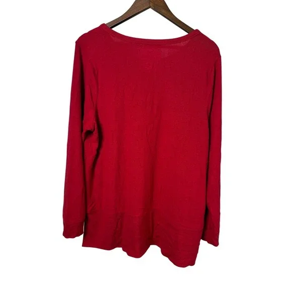 SONOMA Women XL Red Crew Neck Split‎ Hem Top Casual Minimalist Holiday Normcore - Picture 2 of 5